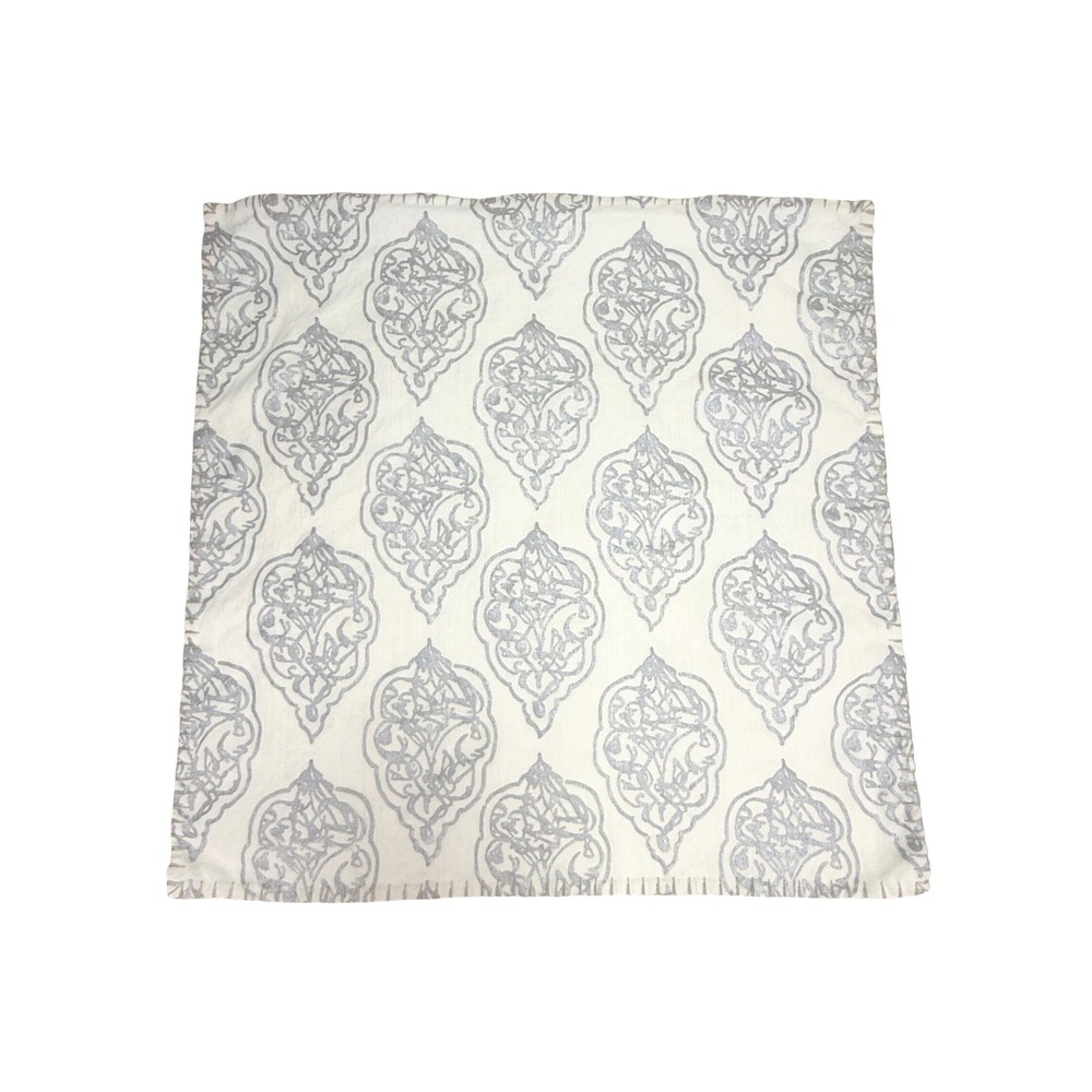 John Robshaw Linen Blend Euro Sham 26x26 Silver Metallic Block Print Zipper